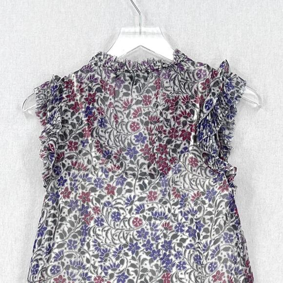 INTERMIX Dani Flutter Sleeve Top Women Small White Sheer Silk Floral Print Sheer - Picture 6 of 14